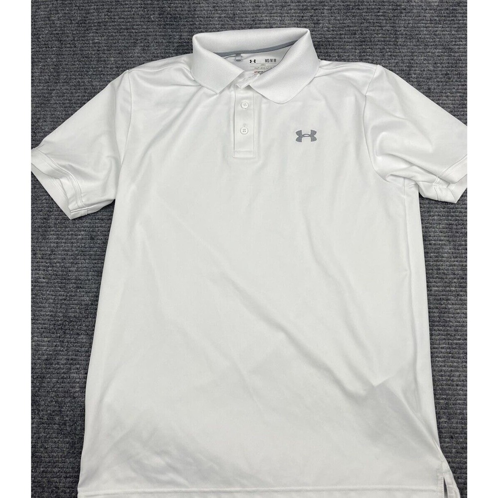 Under Armour Polo Shirt Men's Small Adult White Button Outdoors Collared Golf